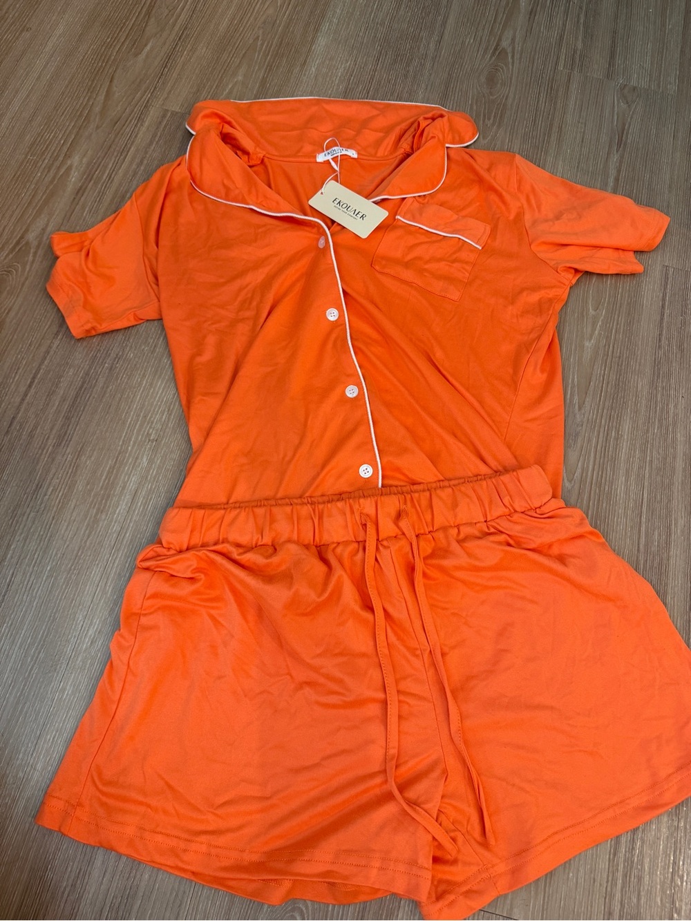 Bright Orange Short Pajama Set with White Piping